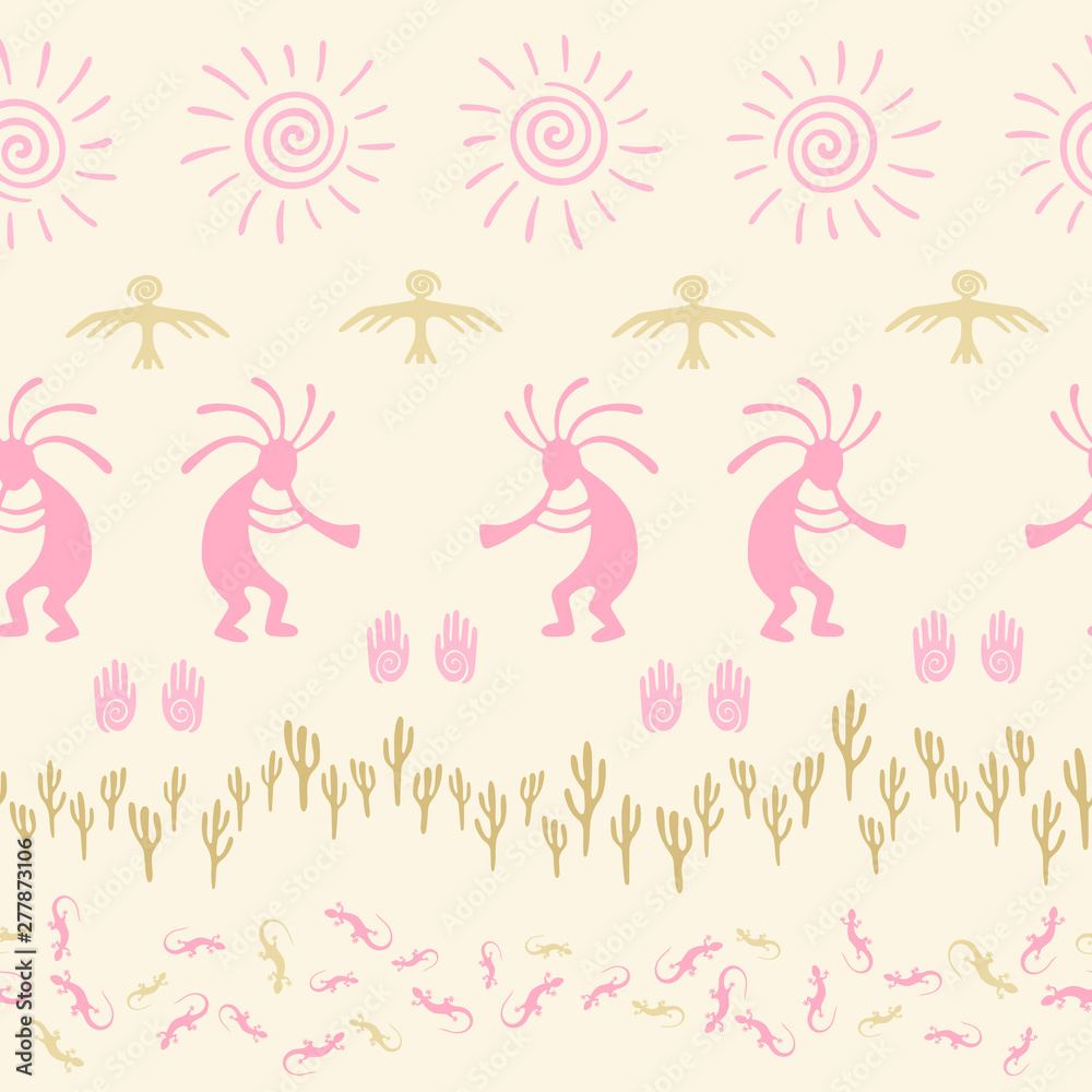 Obraz premium Traditional, design with humpbacked man playing flute musical instrument.