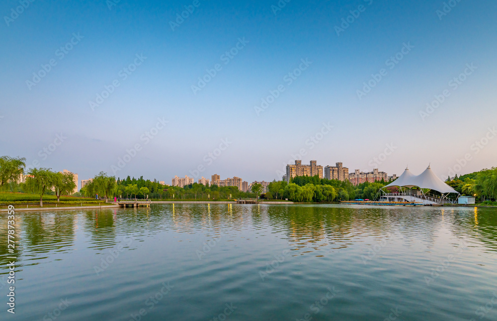 Evening scenery at Daning Tulip Park, Shanghai, China Evening scenery at Daning Tulip Park, Shanghai, China