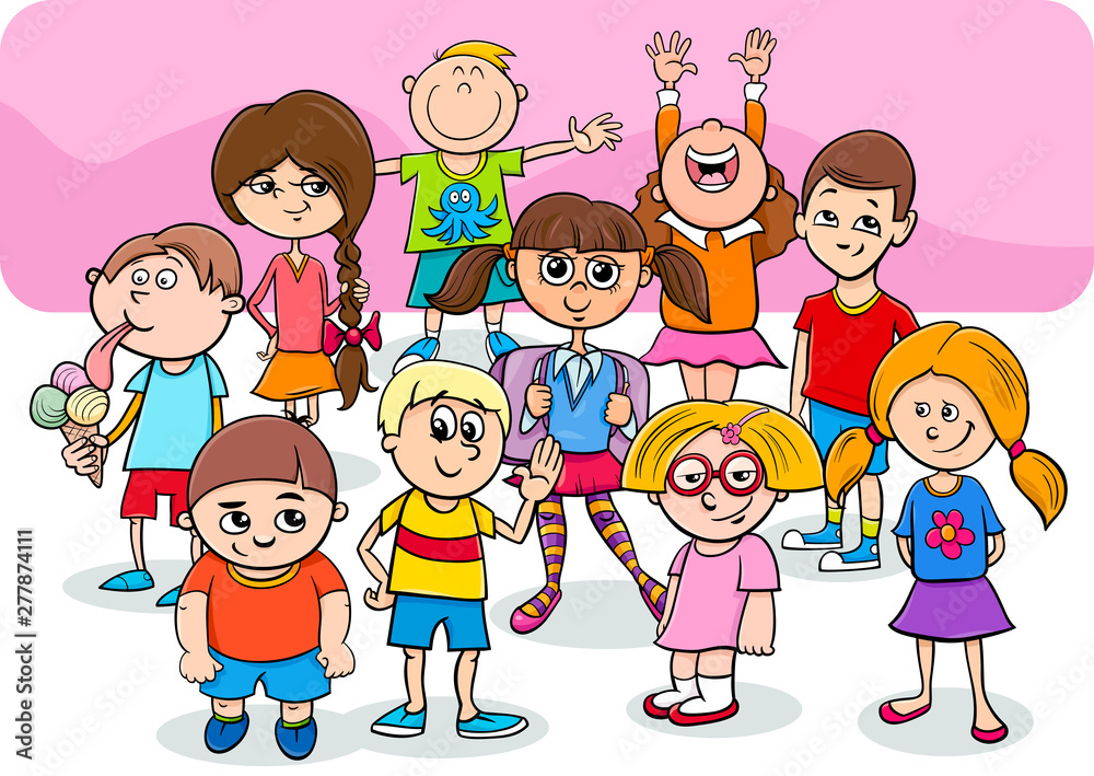 happy children cartoon characters group