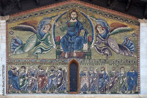 The Ascension of Christ the Saviour with the apostles below, The Romanesque Basilica of San Frediano, Lucca, Tuscany, Italy  photo