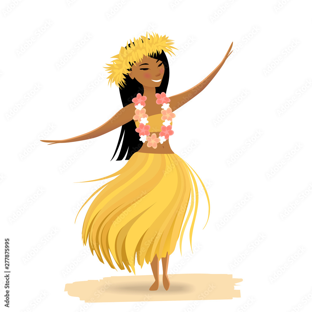 Cute luau girl in hawaiian grass skirt dancing Vector Image