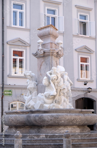 Fountain of the Three Rivers of Carniola, representing Ljubljanica, Sava and Krka by Francesco Robba in Ljubljana, Slovenia