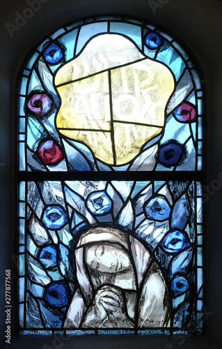Stained glass window by Sieger Koeder in chapel in Hinterbrand, Germany  photo