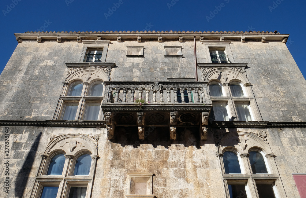 Obraz premium Balcony at house built in Renaissance in Korcula, Croatia. Korcula is a historic fortified town on the island of Korcula