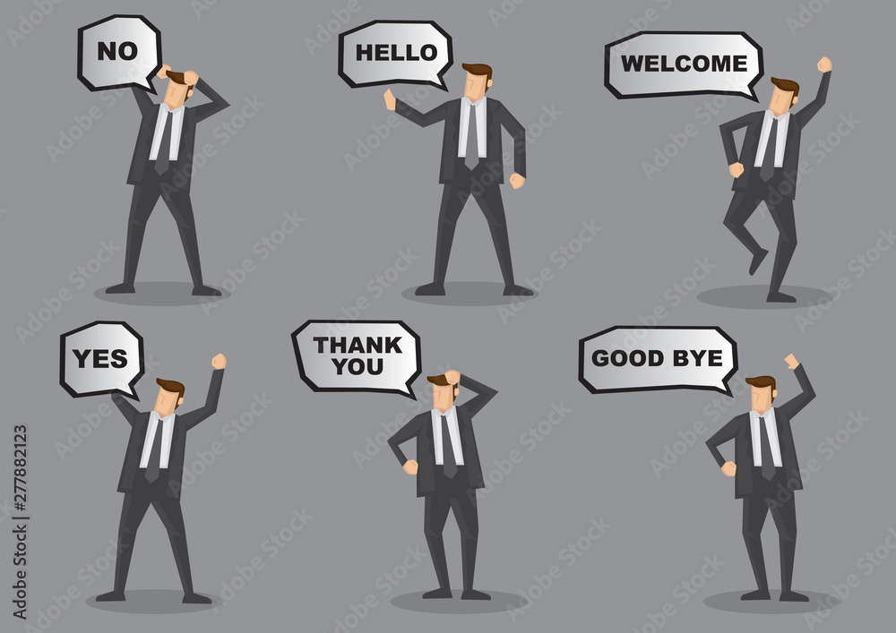 Business Executive with Speech Balloon Vector Character Set Business Executive with Speech Balloon Vector Character Set