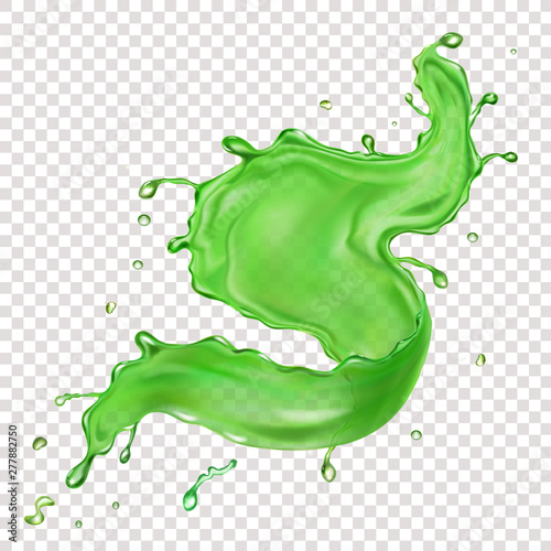 Green juice water splash , lime, mojito realistic flow vector illustration