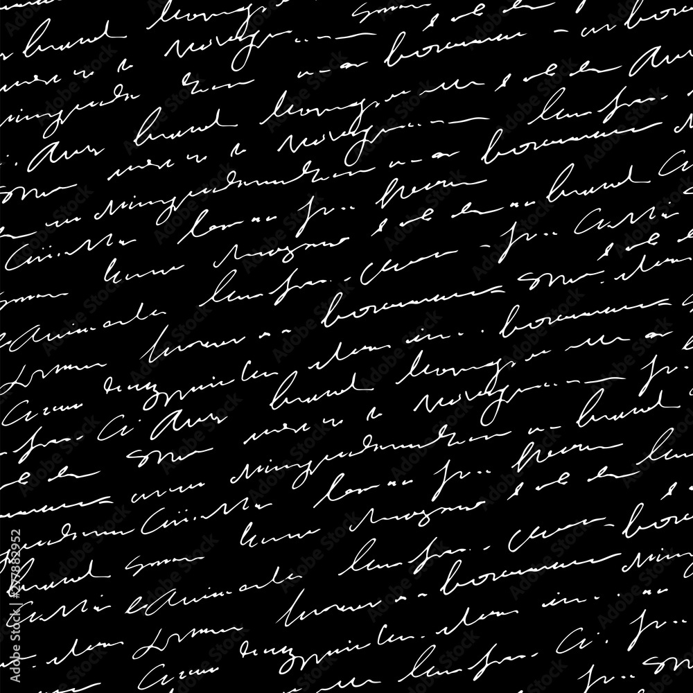 Handwritten abstract text seamless pattern, blackboard, vector black