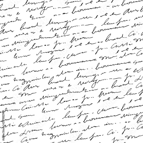 Handwritten abstract text seamless pattern, vector monochrome script background