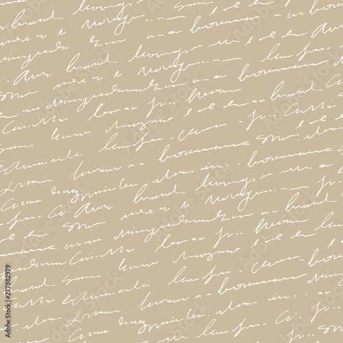 Handwritten abstract text seamless pattern, vintage beige vector script background
