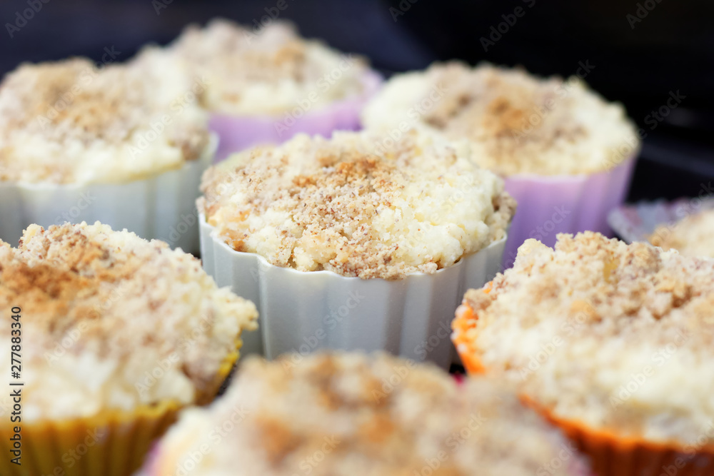 sweet curd cupcakes in colorful silicone bakeware