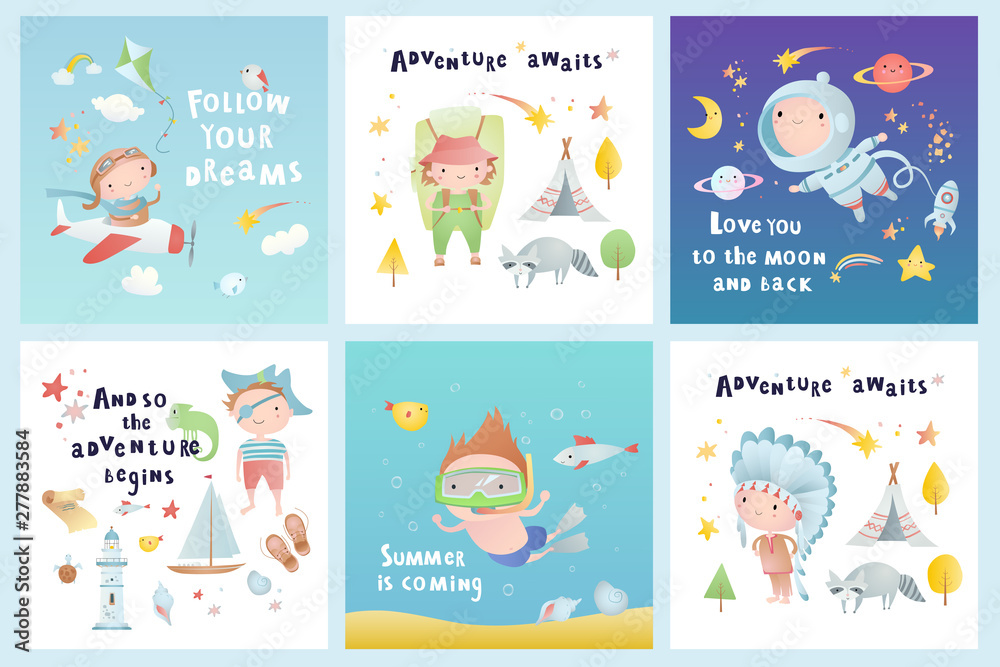 Set of baby cards. Vector set.