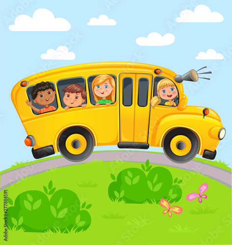Yellow bus with children.