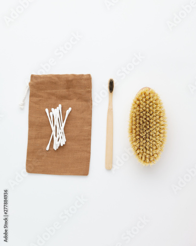 Wooden Toothbrush Brush Ear Sticks on Brown Bag
