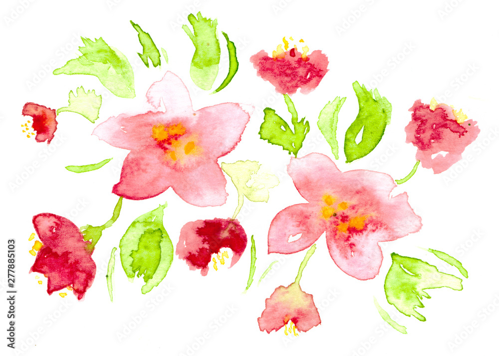 flowers isolated on white background texture watercolor handmade