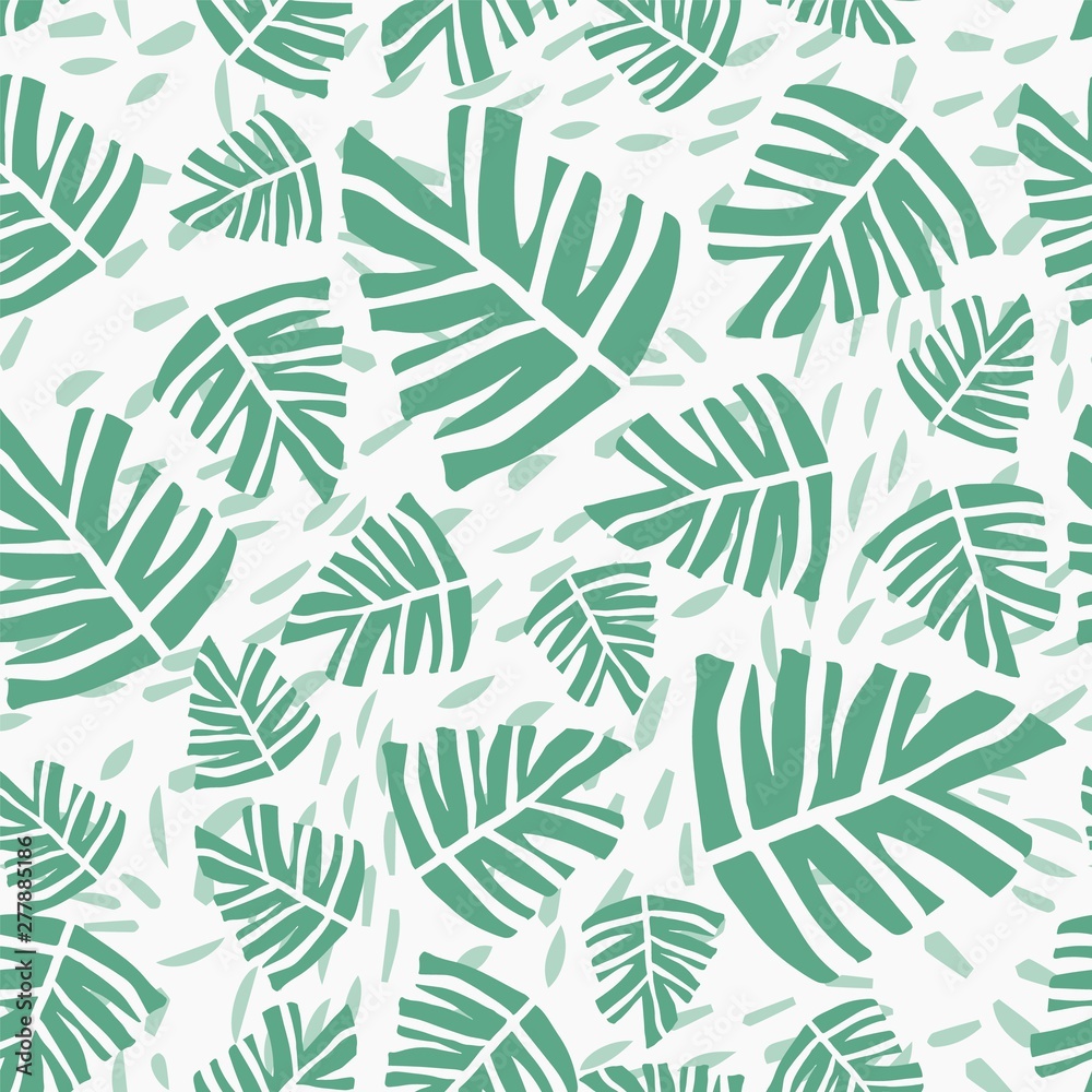 Hand drawn tropical monstera leaves seamless pattern.