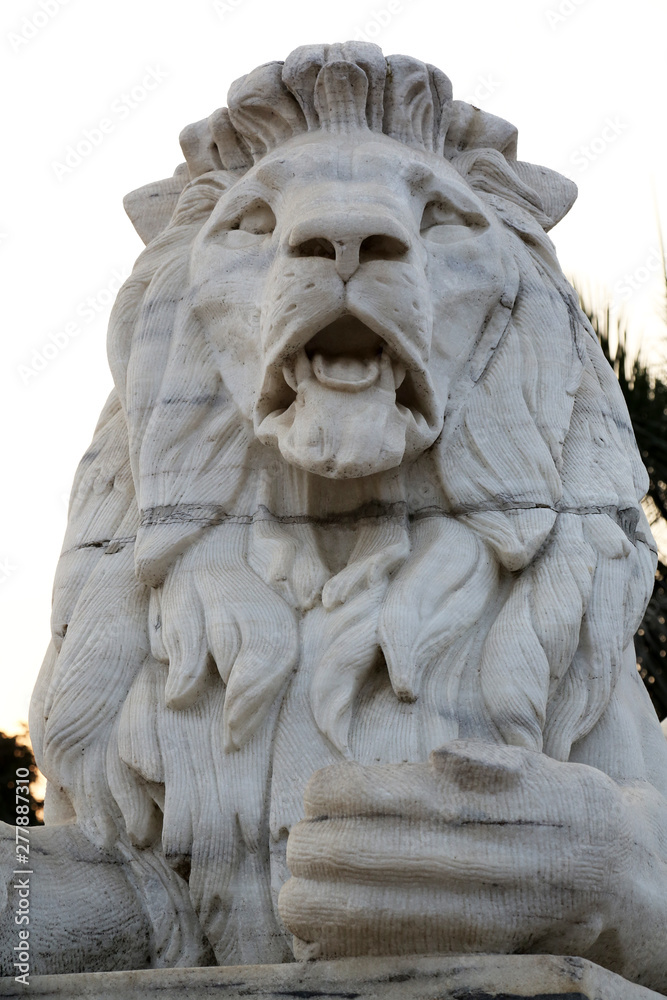 Antique Lion Statue at Victoria Memorial Gate, Kolkata, India