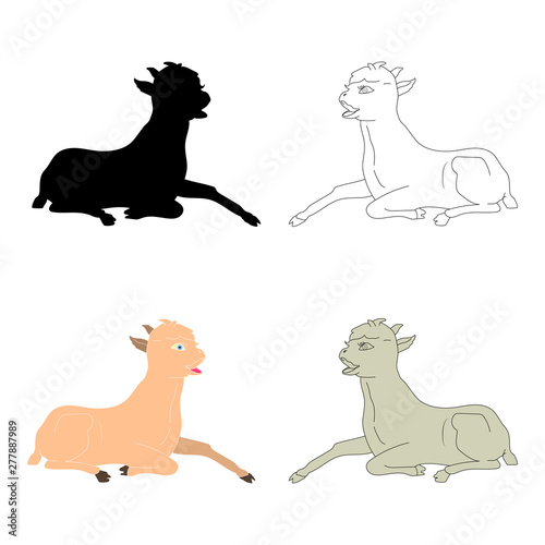 Lamb resting, coloring book on white background