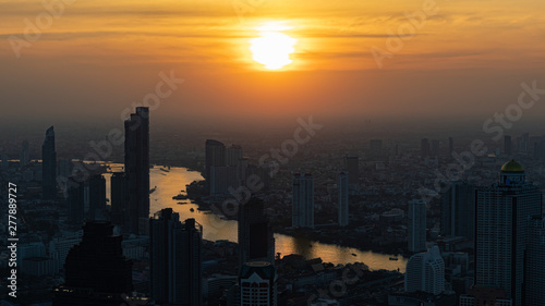 the metropolitan city is surrounded by dust smoke and pollution Bangkok Thailand