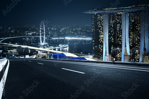 CBD night view road in Singapore
