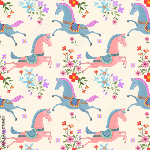 Beautiful horse and flowers seamless pattern