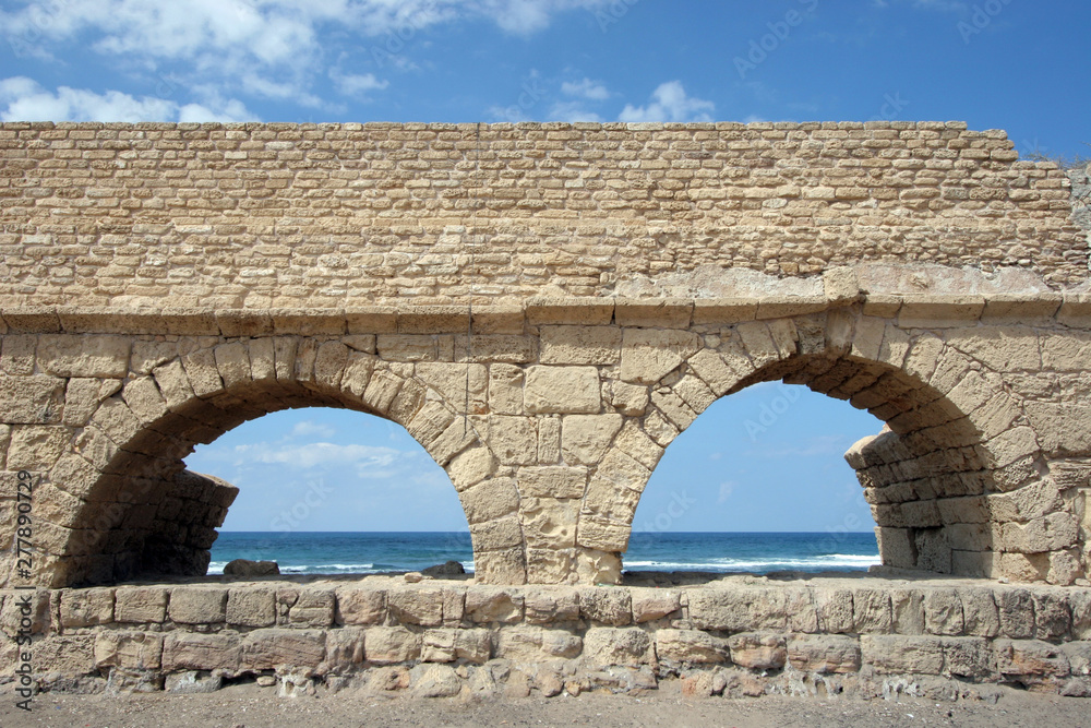 Ancient Roman aqueduct at Caesarea, in Israel
