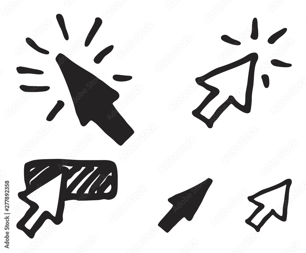 Click icon in sketch style. Hand drawn vector illustrations isolated on white background. Click icon in sketch style. Hand drawn vector illustrations isolated on white background.