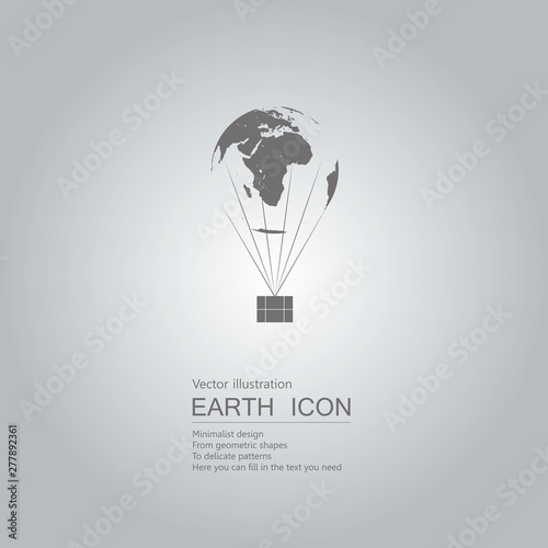 Earth hot air balloon. Isolated on grey background.