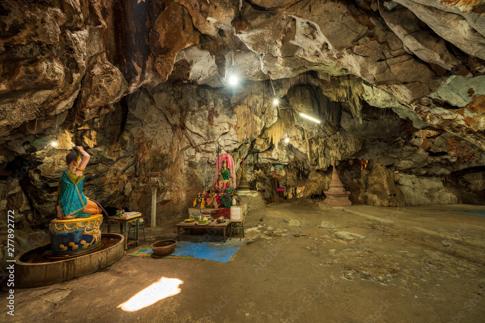 Inside of the cave at Wat Tham Khao Pun in Kanchanaburi.