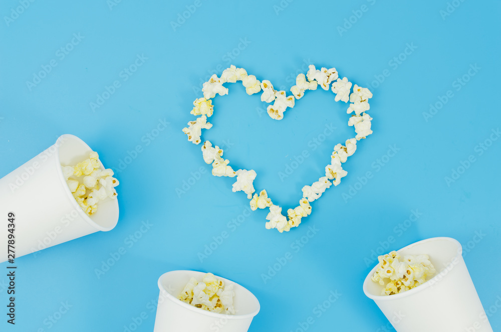 Flat lay of popcorn for cinema concept Flat lay of popcorn for cinema concept