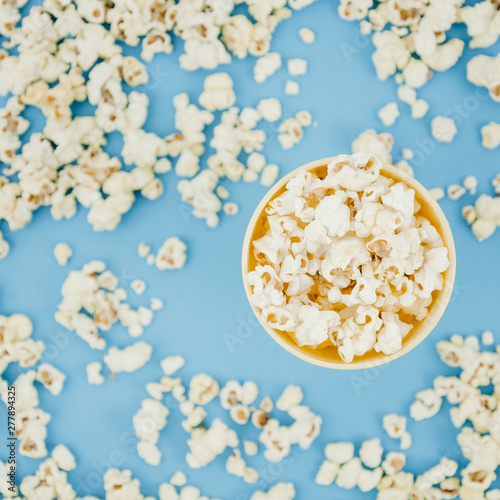 Flat lay popcorn composition for cinema concept