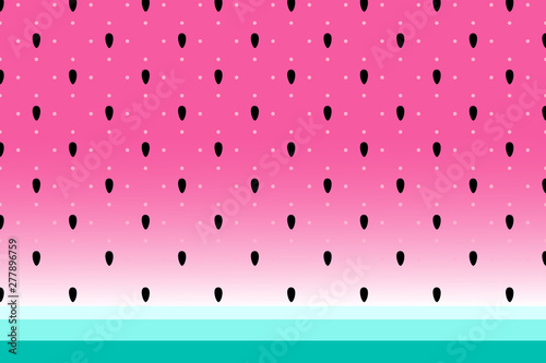 Vector watermelon background with black seeds and polka dots.  Summer abstract fashion seamless pattern