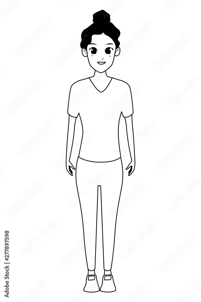 Young woman with sport wear cartoon in black and white Young woman with sport wear cartoon in black and white