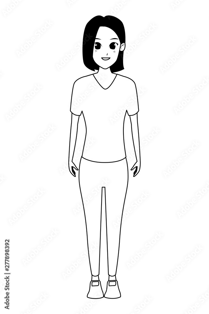 Young woman with sport wear cartoon in black and white Young woman with sport wear cartoon in black and white