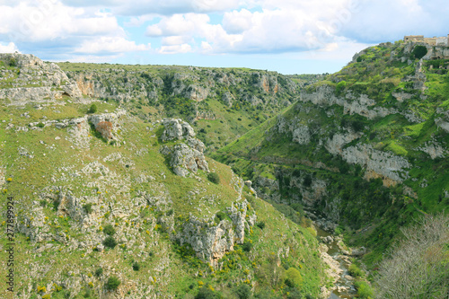 Canyon of the river Gravina di Matera in Basilicata, Italy