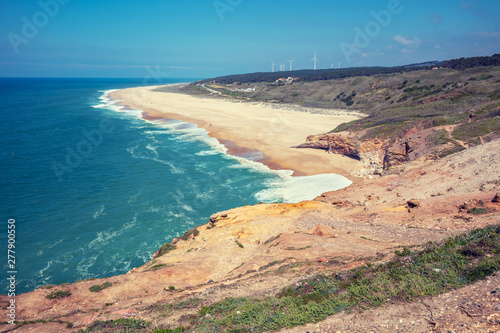 Atlantic ocean, beach in Nazare. Portugal, Europe