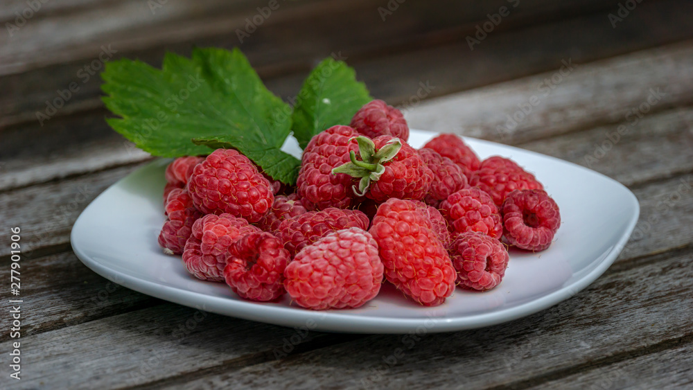 Frische Himbeeren auf einem Teller Frische Himbeeren auf einem Teller