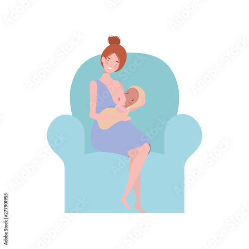 woman sitting on sofa with a newborn baby in her arms