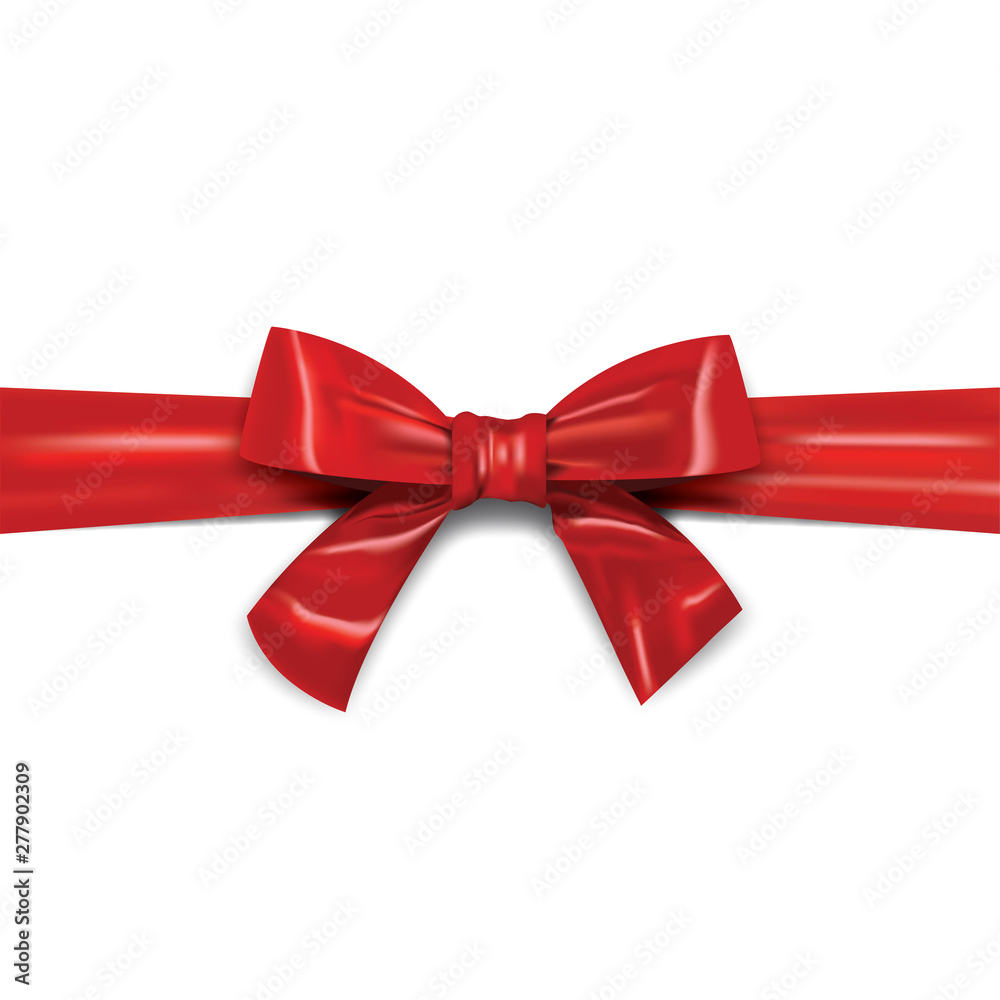 Red ribbon with bow realistic vector illustration template Red ribbon with bow realistic vector illustration template