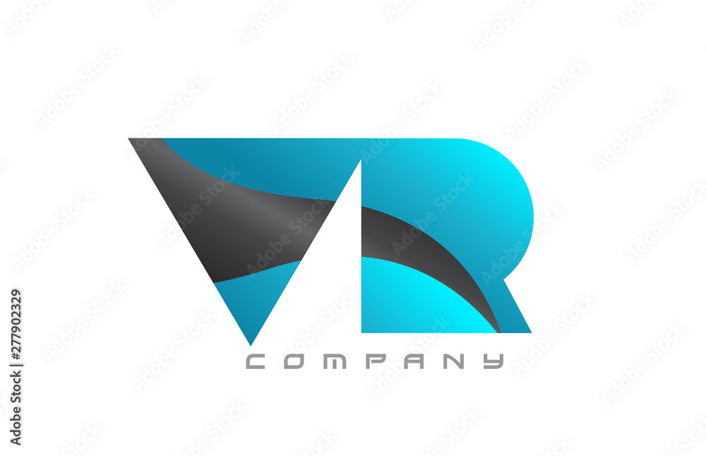 VR V R blue black combination alphabet letter logo icon design