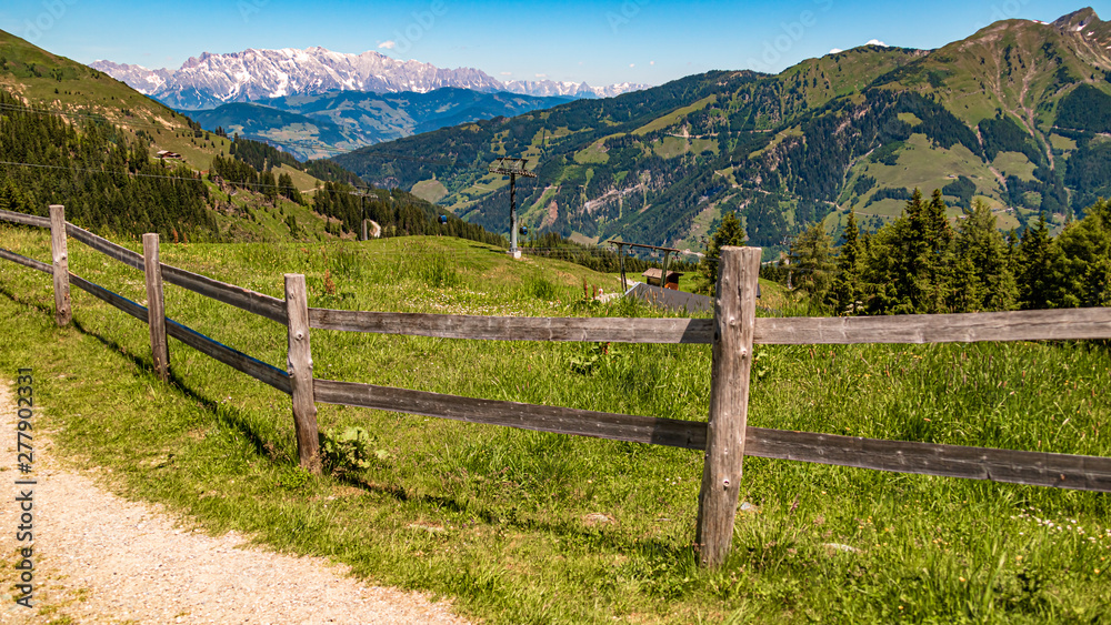 Beautiful alpine view with a fence at Rauris, Salzburg, Austria