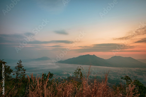 Landscape lot of fog Phu Thok Mountain at Chiang Khan ,Loei Province in Thailand.