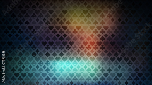 Colorful background with card suits. Picture spades, hearts, diamonds, clubs. Background for gambling, casino advertising. Vector illustration.
