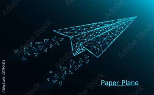 Abstract paper plane dark neon on blue background. Illustration vector