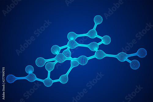Wireframe Mesh Molecule. Connection Structure. Low poly vector illustration. Science and medical healthcare concept