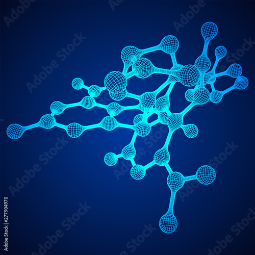 Wireframe Mesh Molecule. Connection Structure. Low poly vector illustration. Science and medical healthcare concept