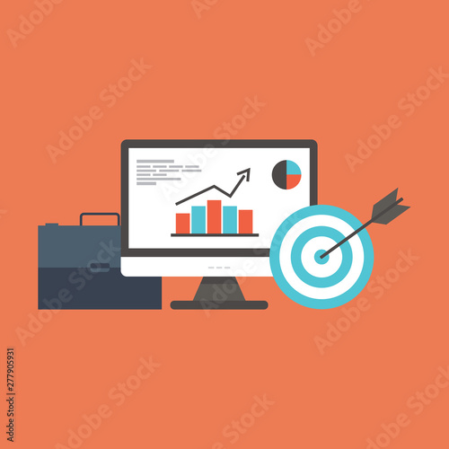 flat business people analytics and monitoring investment and finance report graph on monitor concept