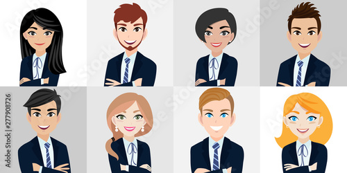 Cartoon character with business man and business woman , teamwork concept design. Flat vector illustration.