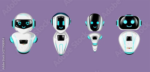 Group of modern robots isolated background cute cartoon character. Vector Illustration.