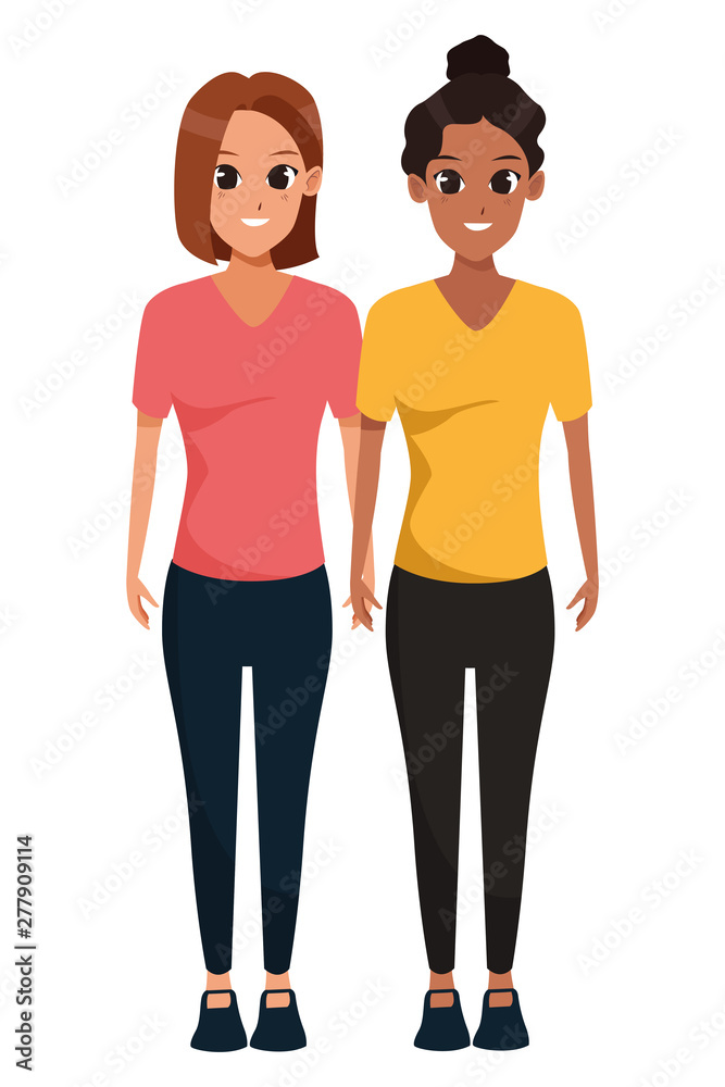 YOUNG women friends smiling cartoon YOUNG women friends smiling cartoon