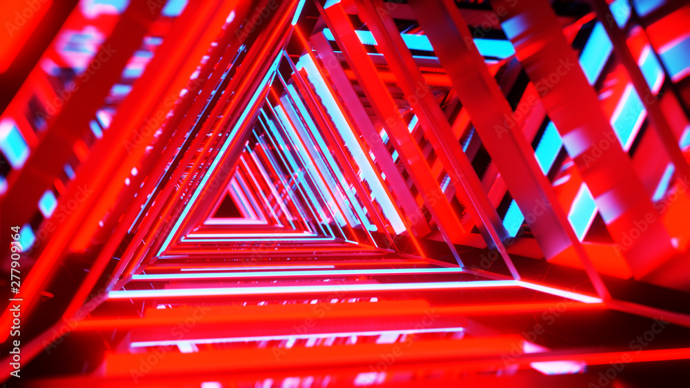Abstract neon triangles with black empty copy space inside